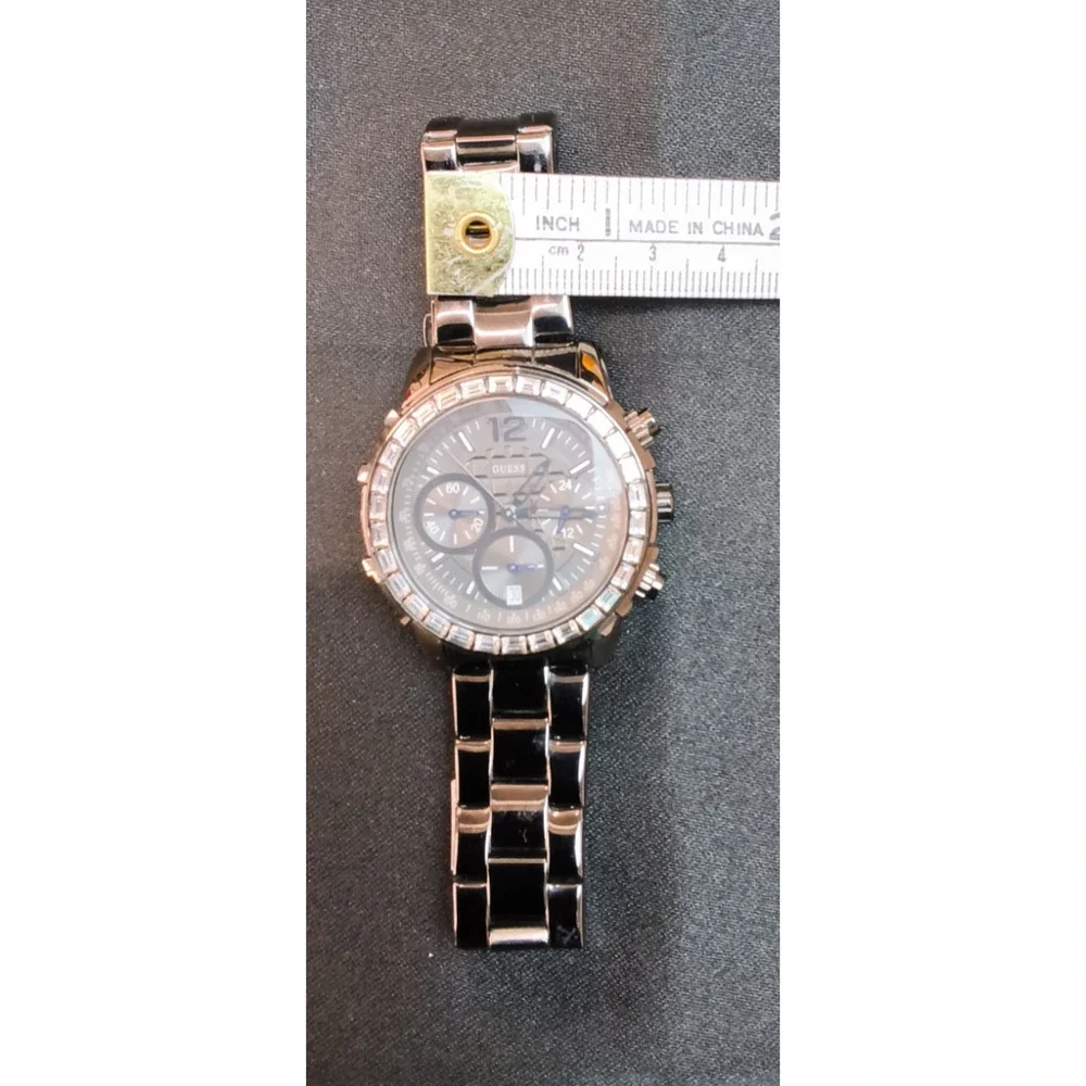 Guess Gun Metal Toned Chronograph Women's Watch U0016L3 WR 330' Jeweled #W5151